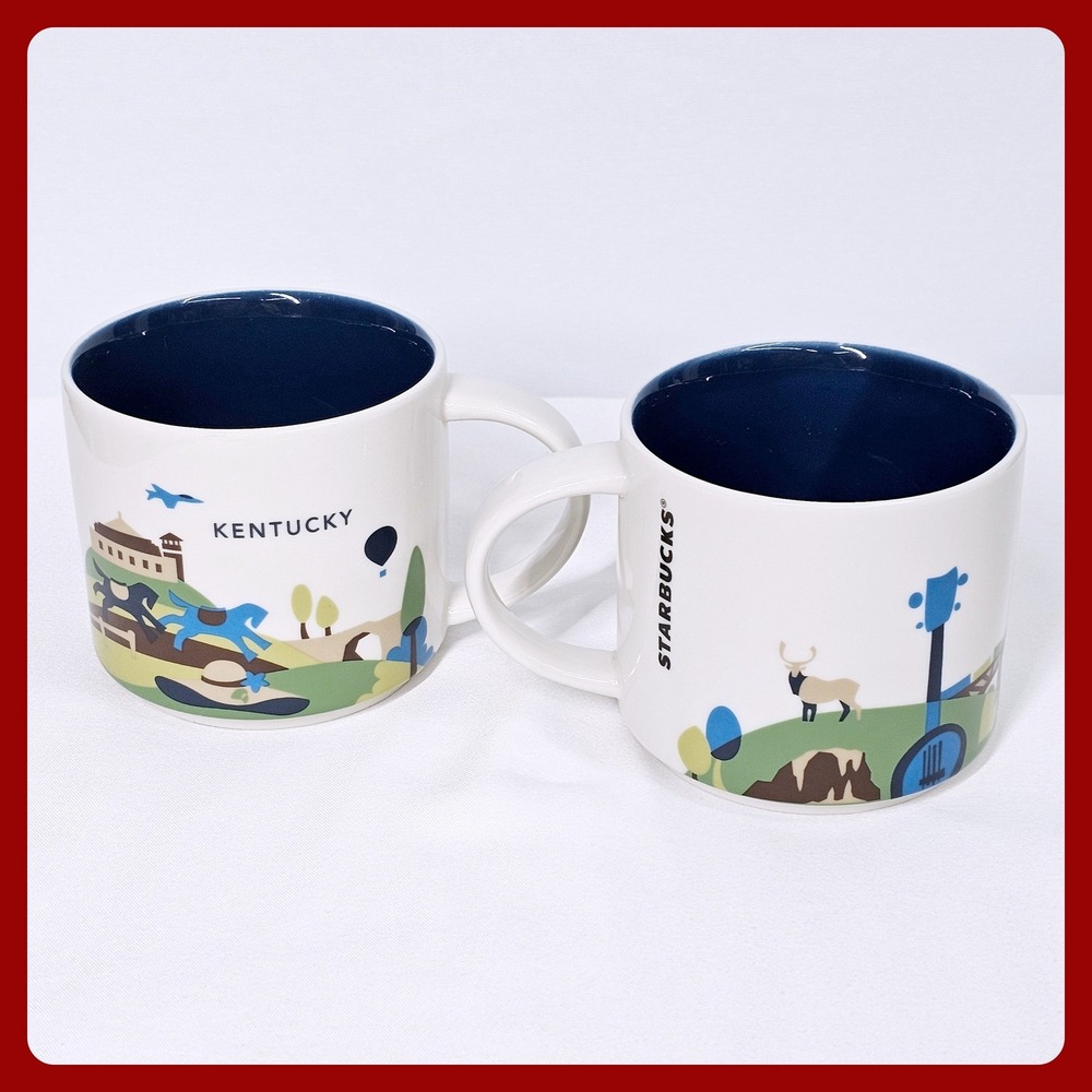 Starbucks Kentucky Mug 2 Set You‎ Are Here Collection 2014 Navy Blue 14oz Pair